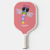 Cute blue en roze dragonfly cartoon illustratie pickleball paddle (Achterkant)