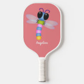 Cute blue en roze dragonfly cartoon illustratie pickleball paddle (Voorkant)
