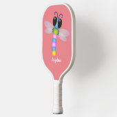 Cute blue en roze dragonfly cartoon illustratie pickleball paddle (Links)