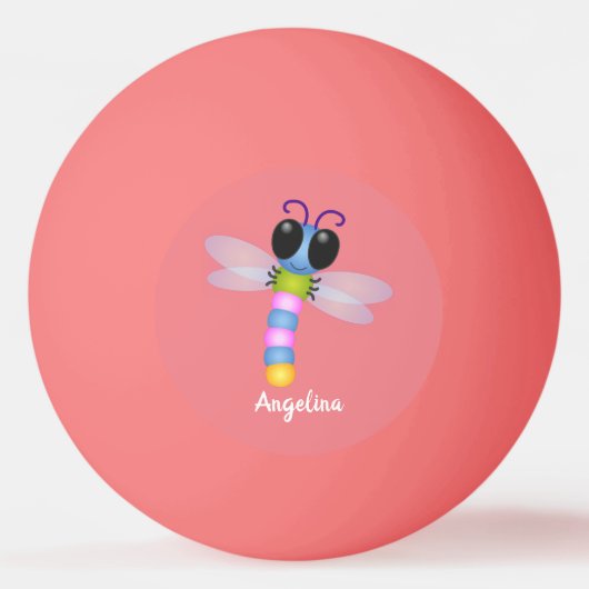 Cute blue en roze dragonfly cartoon illustratie pingpongbal (Voorkant)
