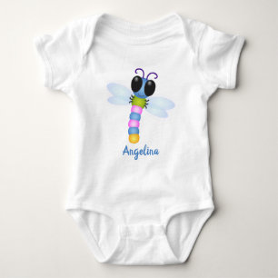 Cute blue en roze dragonfly cartoon illustratie romper