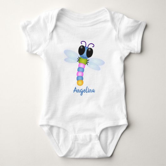 Cute blue en roze dragonfly cartoon illustratie romper (Voorkant)
