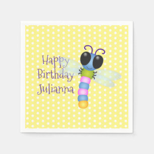 Cute blue en roze dragonfly cartoon illustratie servet