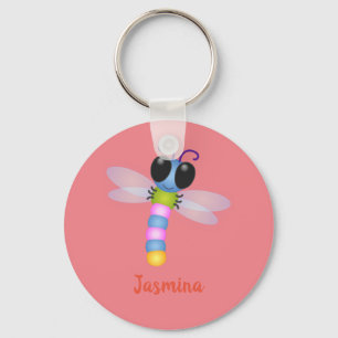 Cute blue en roze dragonfly cartoon illustratie sleutelhanger