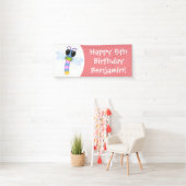 Cute blue en roze dragonfly cartoon illustratie spandoek (Insitu)