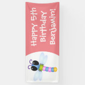 Cute blue en roze dragonfly cartoon illustratie spandoek (Verticaal)