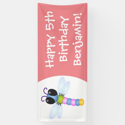 Cute blue en roze dragonfly cartoon illustratie spandoek (Verticaal)