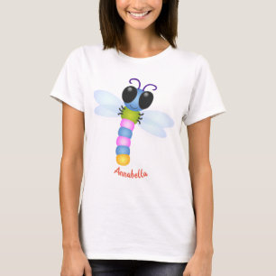 Cute blue en roze dragonfly cartoon illustratie t-shirt