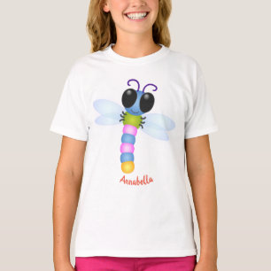 Cute blue en roze dragonfly cartoon illustratie t-shirt