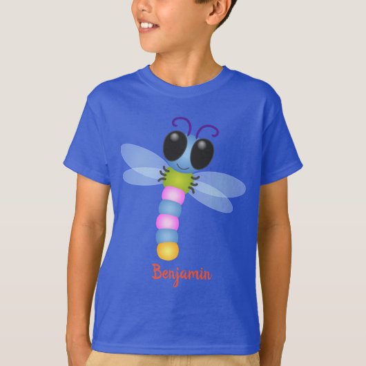 Cute blue en roze dragonfly cartoon illustratie t-shirt (Voorkant)