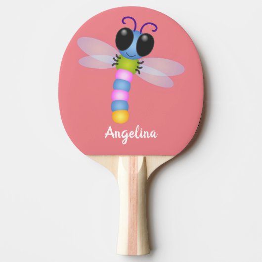 Cute blue en roze dragonfly cartoon illustratie tafeltennisbatje (Voorkant)