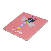 Cute blue en roze dragonfly cartoon illustratie tegeltje (Zijkant)