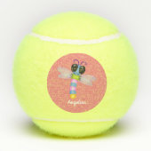 Cute blue en roze dragonfly cartoon illustratie tennisballen (Achterkant)