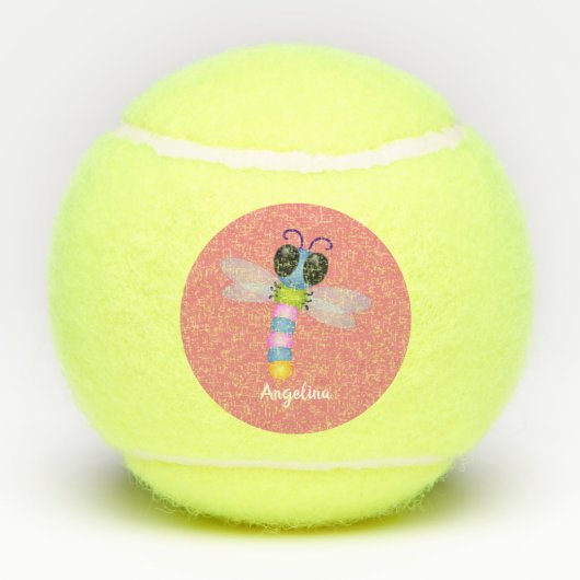 Cute blue en roze dragonfly cartoon illustratie tennisballen (Achterkant)