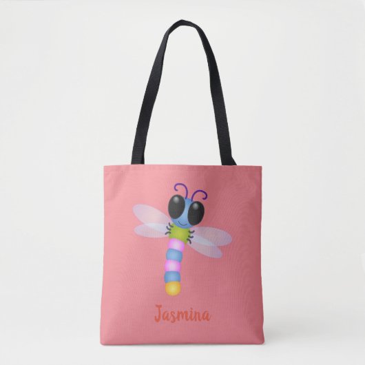 Cute blue en roze dragonfly cartoon illustratie tote bag (Voorkant)