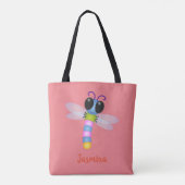 Cute blue en roze dragonfly cartoon illustratie tote bag (Achterkant)