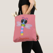 Cute blue en roze dragonfly cartoon illustratie tote bag (Dichtbij)