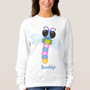 Cute blue en roze dragonfly cartoon illustratie trui