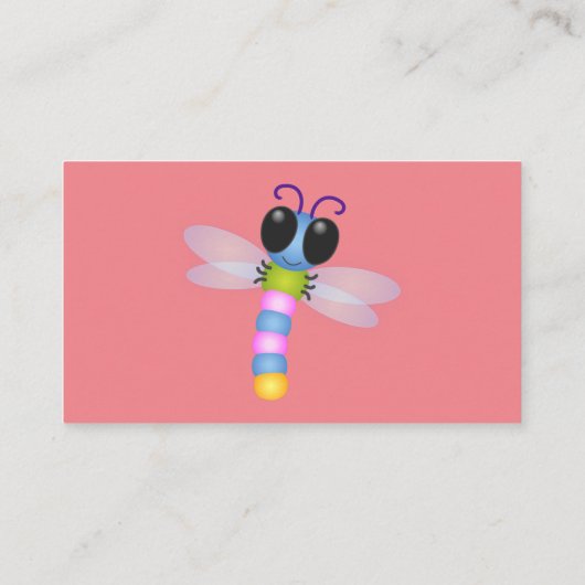 Cute blue en roze dragonfly cartoon illustratie visitekaartje (Achterkant)