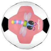 Cute blue en roze dragonfly cartoon illustratie voetbal (Gedraaid)