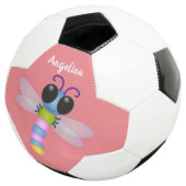 Cute blue en roze dragonfly cartoon illustratie voetbal (Drie kwart)