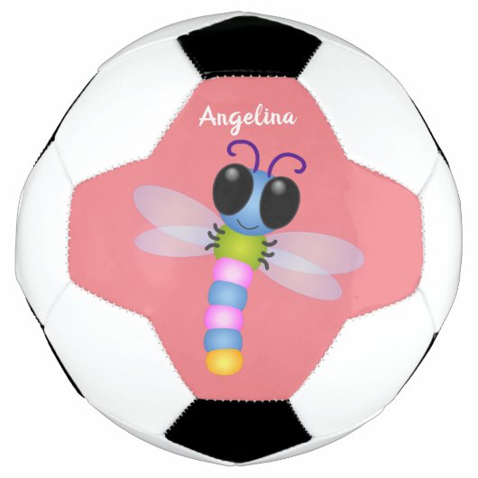 Cute blue en roze dragonfly cartoon illustratie voetbal (Voorkant)