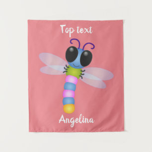 Cute blue en roze dragonfly cartoon illustratie wandkleed
