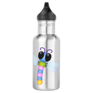 Cute blue en roze dragonfly cartoon illustratie waterfles 
