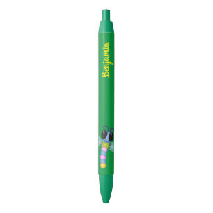 Cute blue en roze dragonfly cartoon illustratie zwarte inkt pen