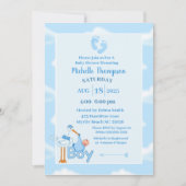 Cute Blue en White Baby Stork Shower Kaart (Voorkant)