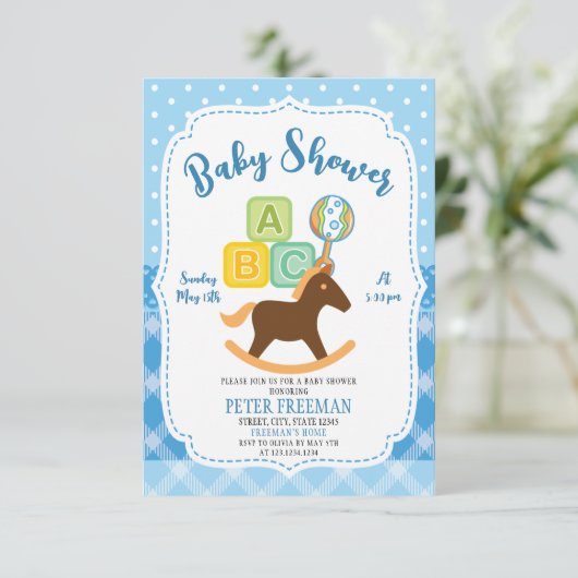 Cute Blue en White Boy Toys Baby shower Kaart (Staand voorkant)