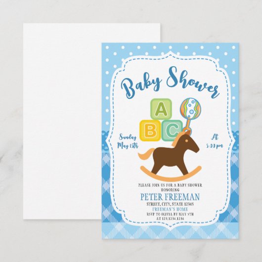 Cute Blue en White Boy Toys Baby shower Kaart (Voorkant / Achterkant)