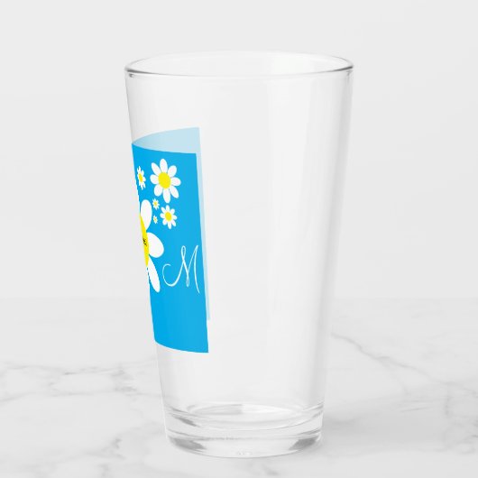 Cute Blue en White Daisies Floral Custom Name Glas (Links)