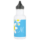 Cute Blue en White Daisies Floral Custom Name Waterfles (Rechts)