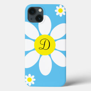 Cute Blue en White Daisies Floral Single Initiaal Case-Mate iPhone Case