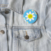 Cute Blue en White Daisy Single Initiaal Button (In situ)