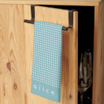 Cute Blue en White Polka Dots Cottcore Name Theedoek<br><div class="desc">Kute Dusty Blue en White Polka Dots Personalized Kitchen Towel</div>
