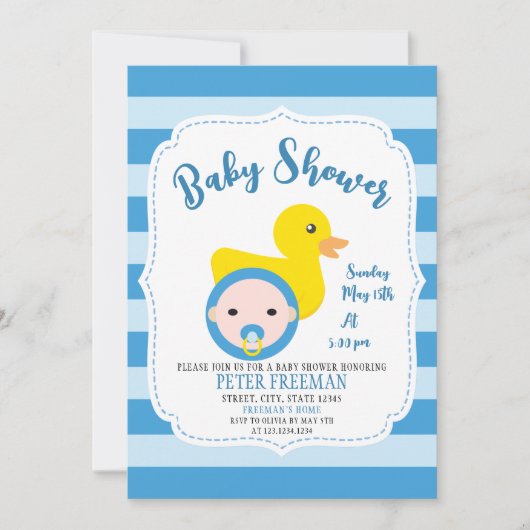 Cute Blue en White Rubber Duck Boy Baby shower Kaart (Voorkant)