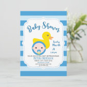 Cute Blue en White Rubber Duck Boy Baby shower Kaart (Staand voorkant)