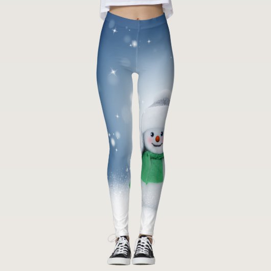 Cute Blue en White Snowman Leggins Leggings (Voorkant)