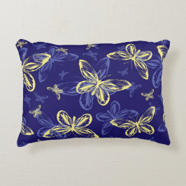 Cute Blue en Yellow Butterfly Illustrated Pattern Accent Kussen