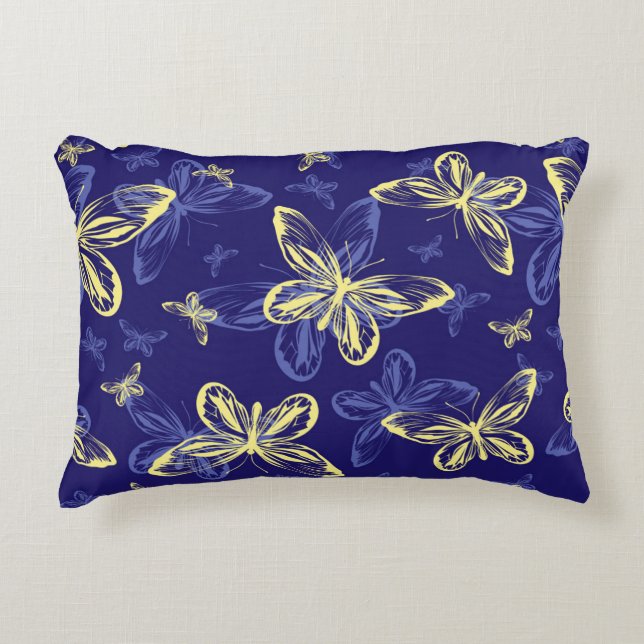 Cute Blue en Yellow Butterfly Illustrated Pattern Accent Kussen (Voorkant)