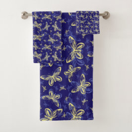 Cute Blue en Yellow Butterfly Illustrated Pattern Bad Handdoek