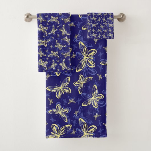Cute Blue en Yellow Butterfly Illustrated Pattern Bad Handdoek (Insitu)