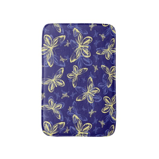 Cute Blue en Yellow Butterfly Illustrated Pattern Badmat (Voorkant Verticaal)