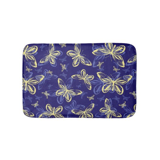 Cute Blue en Yellow Butterfly Illustrated Pattern Badmat (Voorkant)