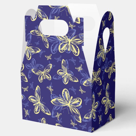 Cute Blue en Yellow Butterfly Illustrated Pattern Bedankdoosjes (Geopend)