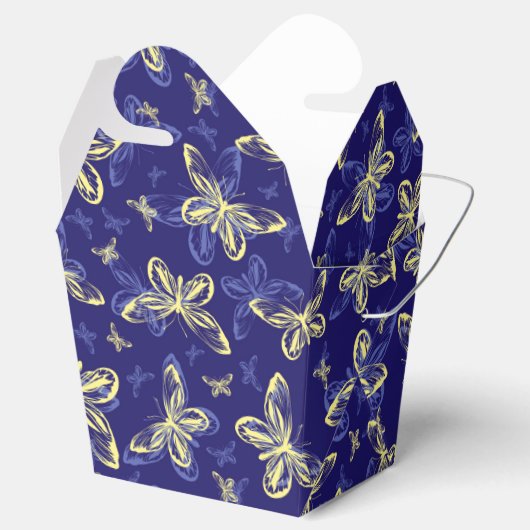 Cute Blue en Yellow Butterfly Illustrated Pattern Bedankdoosjes (Geopend)