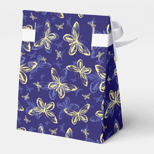 Cute Blue en Yellow Butterfly Illustrated Pattern Bedankdoosjes (Achterkant)