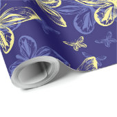 Cute Blue en Yellow Butterfly Illustrated Pattern Cadeaupapier (Rol Hoek)
